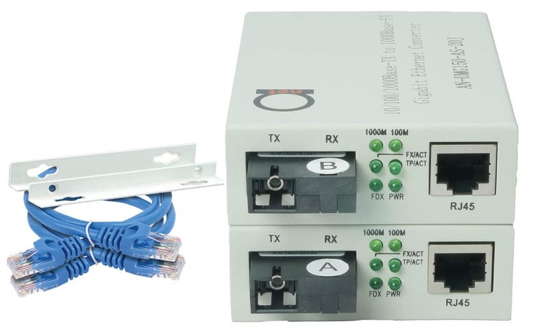 ADNET Single Mode SC WDM Single Fiber Bi-Di Gigabit Media Converter - Built-In Fiber Module 20km (12.42 miles) â€“ to UTP Cat5e Cat6 10 100 1000 RJ-45 â€“ Auto Sensing Gigabit or Fast Ethernet Speed -1 pair - Image 1